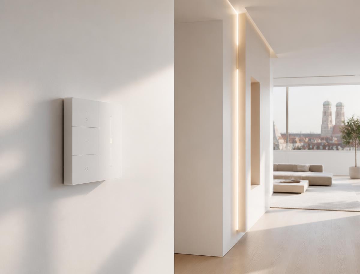 Smart-Home-Bedienpanel in einer hellen Münchner Wohnung